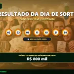 Resultado do Dia de Sorte concurso 1260 com dezenas sorteadas, mês da sorte Abril e prêmio acumulado de 800 mil reais.