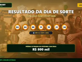 Resultado do Dia de Sorte concurso 1260 com dezenas sorteadas, mês da sorte Abril e prêmio acumulado de 800 mil reais.