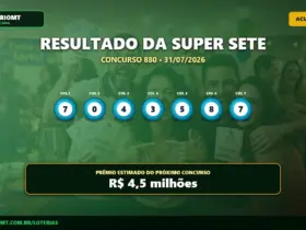 Resultado da Super Sete concurso 880 com os números por coluna e prêmio acumulado de 4,5 milhões de reais.