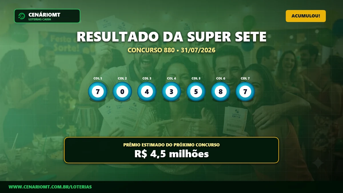Prêmio dispara: Super Sete 880 acumula e vai a R$ 4,5 milhões