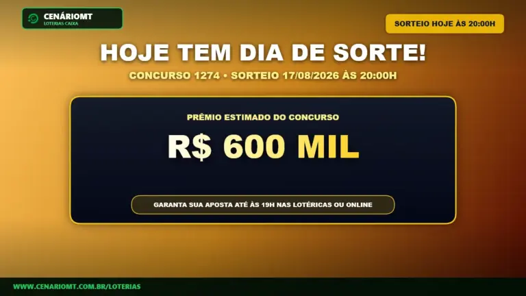 Banner com os dados da Dia de Sorte 1274, incluindo prêmio, data e horário