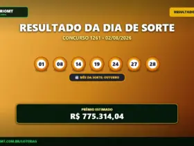 Aposta única fatura: Dia de Sorte 1261 premia ganhador com mais de R$ 775 mil 3 Resultado do Dia de Sorte concurso 1261 de 02/08/2026 com números e mês da sorte