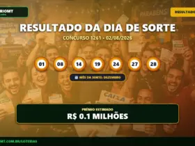 Resultado do Dia de Sorte concurso 1261 de 02/08/2026 com números e mês da sorte