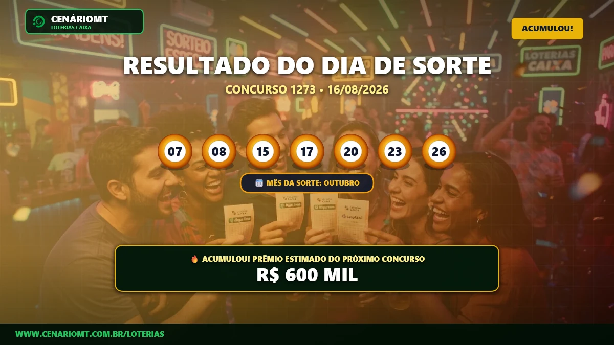 Resultado da Dia de Sorte Concurso 1273 de 16/08/2026: confira os números sorteados