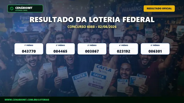 Resultado da Loteria Federal concurso 6088 de 02/08/2026 com os bilhetes premiados