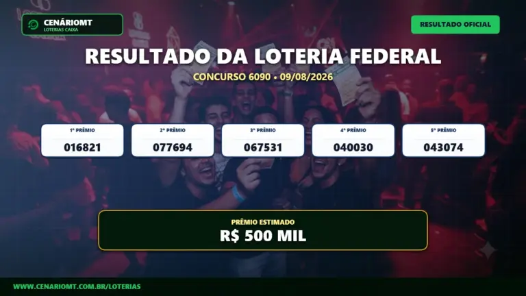 Resultado da Loteria Federal 6090 sorteado em 09/08/2026