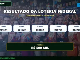 Resultado Loteria Federal 6095: Veja os bilhetes premiados do concurso 21 Resultado da Loteria Federal concurso 6095 de 26/08/2026 com os números sorteados dos cinco prêmios e o 1º prêmio de R$ 500 mil.