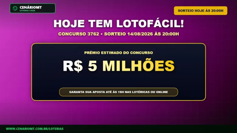 Card de aviso sobre o concurso 3762 da Lotofácil