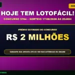 Banner para a Lotofácil 3764, mostrando o prêmio, data e horário