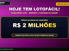 Lotofácil 3764: sorteio desta segunda (17) tem prêmio de R$ 2 milhões 18 Banner para a Lotofácil 3764, mostrando o prêmio, data e horário