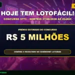 Card do sorteio da Lotofácil concurso 3773 com prêmio estimado de R$ 5 milhões em 27/08/2026 - CenárioMT