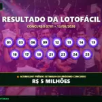 Card com o resultado da Lotofácil concurso 3761