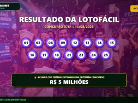 Card com o resultado da Lotofácil concurso 3761