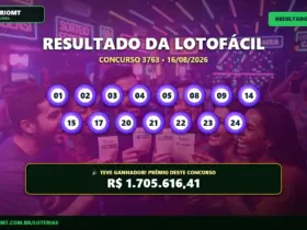 Imagem do resultado da Lotofácil concurso 3763 de 16/08/2026 exibindo as 15 dezenas sorteadas e o valor pago ao ganhador.