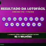 Banner com o resultado da Lotofácil 3764