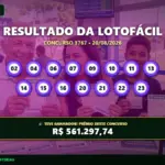 Banner com os dados do resultado da Lotofácil 3767