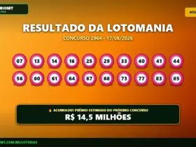 Banner com o resultado da lotomania 2964