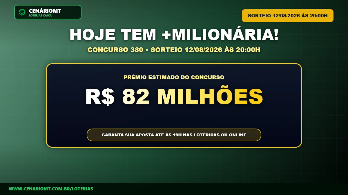 +Milionária de hoje: concurso 380 paga prêmio estimado em R$ 82 milhões