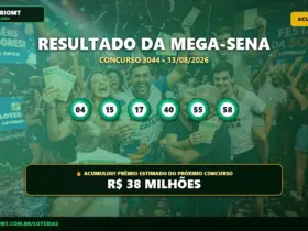 Card com o resultado da Mega Sena 3044