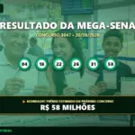 Banner com os dados do resultado da Mega-Sena 3047