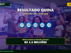 Resultado da Quina concurso 7082 com os números sorteados em 03/08/2026 e prêmio acumulado em R$ 3,6 milhões.