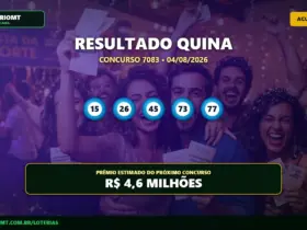 Resultado da Quina 7083: prêmio acumula e vai a R$ 4,6 milhões 3 Resultado da Quina concurso 7083 com os números sorteados e prêmio estimado.