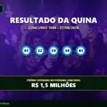 Resultado da Quina concurso 7086
