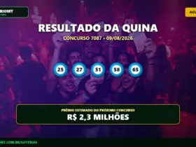 Resultado da Quina 7087 sorteado em 09/08/2026