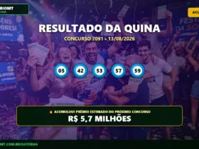 Card com o resultado da Quina 7091