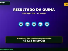 Banner com o resultado da Quina 7094