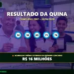 Banner com os dados do resultado da Quina 7097