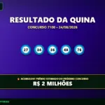 Banner da Quina 7100 com os dados de resultado