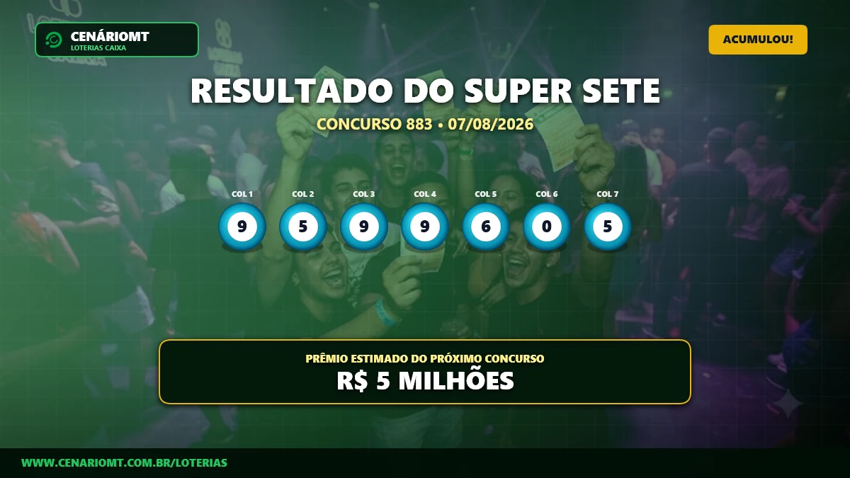 Resultado da Super Sete 883: prêmio acumula e vai a R$ 5 milhões