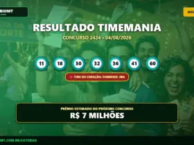 Resultado da Timemania concurso 2424 com os números sorteados e o time do coração.