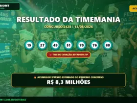 Card com o resultado da Timemania 2428