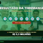 Banner com os dados do resultado da Timemania 2431