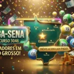 Arte 3D da Mega-Sena 3046, focada em ganhadores de mato grosso