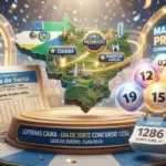 ilustração 3D moderna com folhas de calendário, bolinhas numeradas brilhantes, mapa de mato grosso estilizado, bilhete de aposta, fundo festivo de loteria