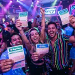 Pessoas em festa comemorando vitória nas loterias caixa