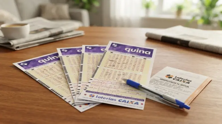 Quina 7122: aposta de Cuiabá acerta 4 números e leva R$ 10,9 mil 1 Bilhetes da Quina em cima de mesa