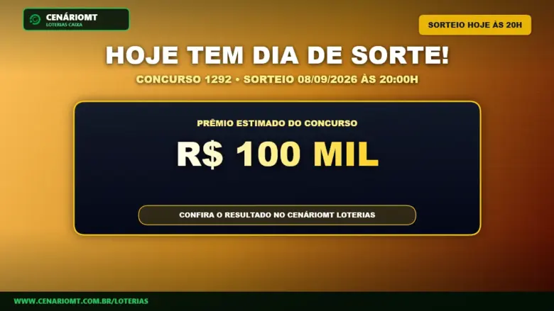 Banner de aviso "Hoje tem!" do Dia de Sorte 1292