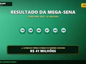 Mega-Sena 3052: Prêmio acumula e vai a R$ 41 milhões no próximo concurso 33 Resultado da Mega-Sena 3052