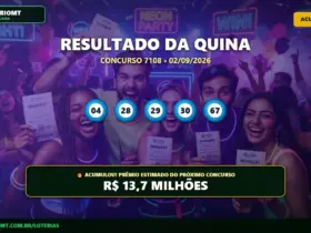 Quina 7108: Prêmio acumula e dispara para R$ 13,70 milhões 18 Resultado da Quina 7108