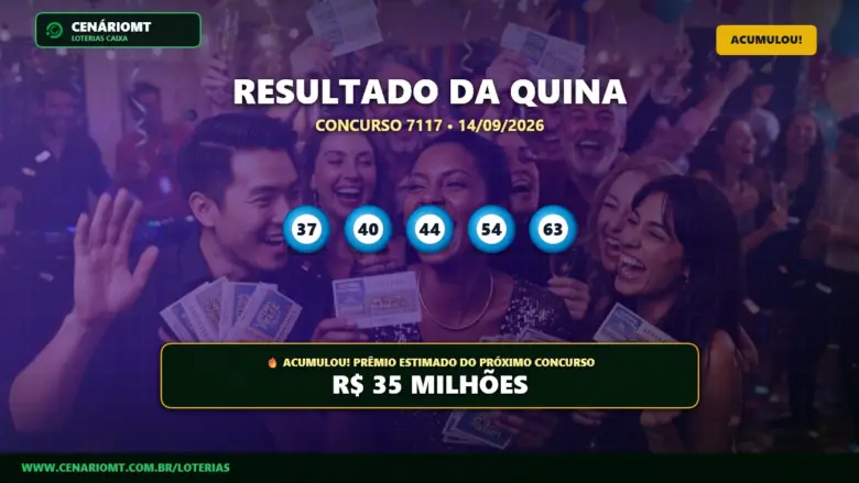 Banner com o resultado da Quina 7117