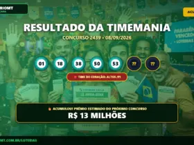 Timemania 2439 acumula e prêmio dispara para R$ 13 milhões 30 Resultado da Timemania 2439 de 08 de setembro