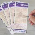 Pessoa marcando números em bilhete da Quina