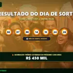 Resultado oficial da Dia de Sorte concurso 1301 de 18/09/2026. Dezenas sorteadas: 02, 07, 08, 14, 15, 24, 26. Prêmio acumulou para R$ 450 MIL.