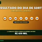 Resultado oficial da Dia de Sorte concurso 1302 de 20/09/2026. Dezenas sorteadas: 03, 05, 20, 21, 27, 28, 29. Prêmio acumulou para R$ 650 MIL.