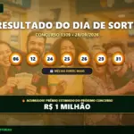Resultado oficial da Dia de Sorte concurso 1309 de 28/09/2026. Dezenas sorteadas: 06, 12, 24, 25, 26, 29, 31. Prêmio acumulou para R$ 1 MILHÃO.