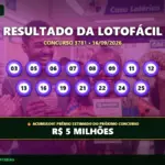 Resultado oficial da Lotofácil concurso 3781 de 16/09/2026. Dezenas sorteadas: 03, 05, 06, 07, 08, 09, 11, 12, 13, 16, 19, 21, 22, 24, 25. Prêmio acumulou para R$ 5 MILHÕES.